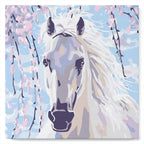 Mini Peinture Par Numéros 20X20Cm Avec Cadre Cheval Et Fleurs Blanches