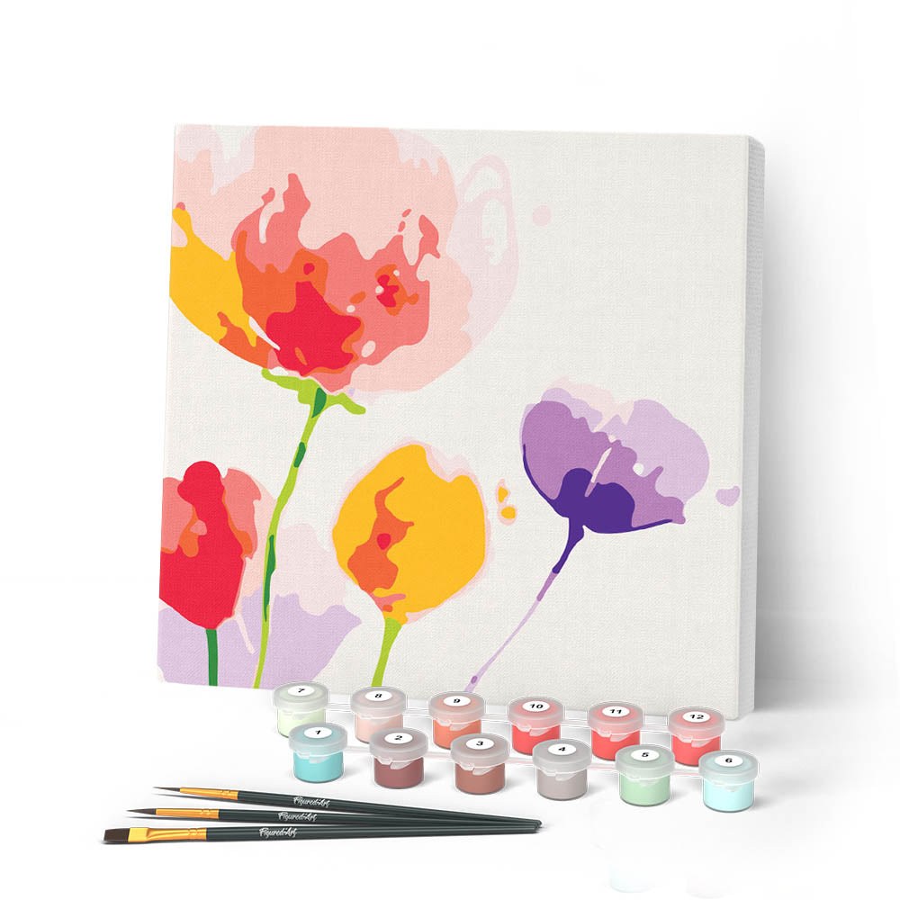 Mini Peinture Par Numéros 20X20Cm Avec Cadre Fleurs En Couleurs