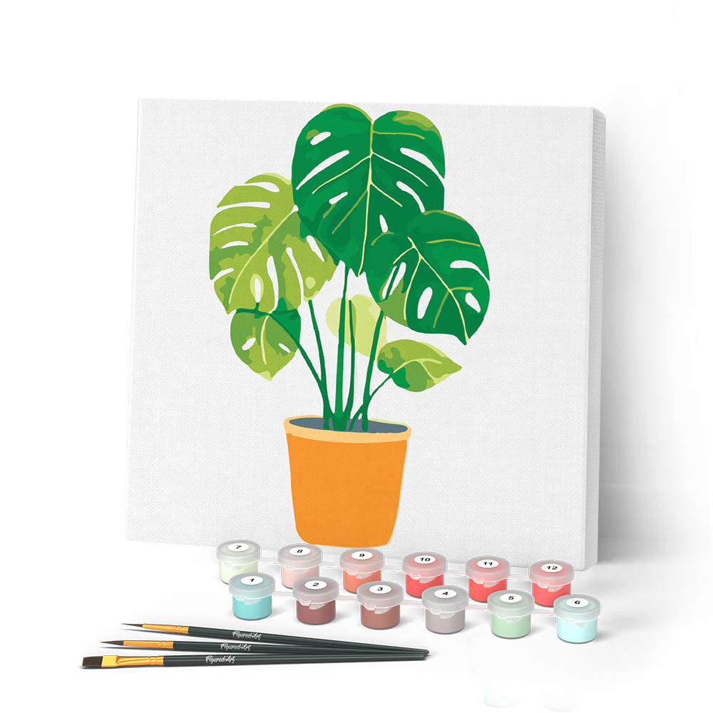 Mini Peinture Par Numéros 20X20Cm Avec Cadre Plante Verte