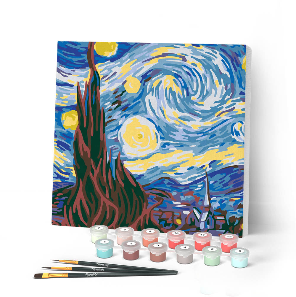 Mini Peinture Par Numéros 20X20Cm Avec Cadre Van Gogh Nuit Etoilée