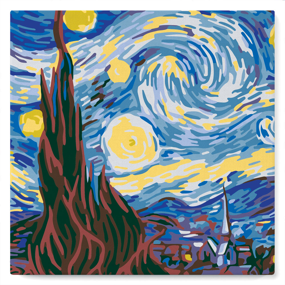 Mini Peinture Par Numéros 20X20Cm Avec Cadre Van Gogh Nuit Etoilée