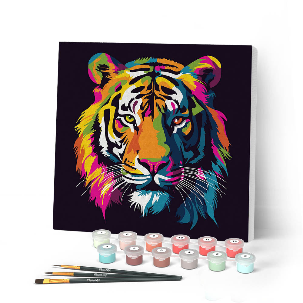Mini Peinture Par Numéros 20X20Cm Avec Cadre Tigre Abstrait Pop Art
