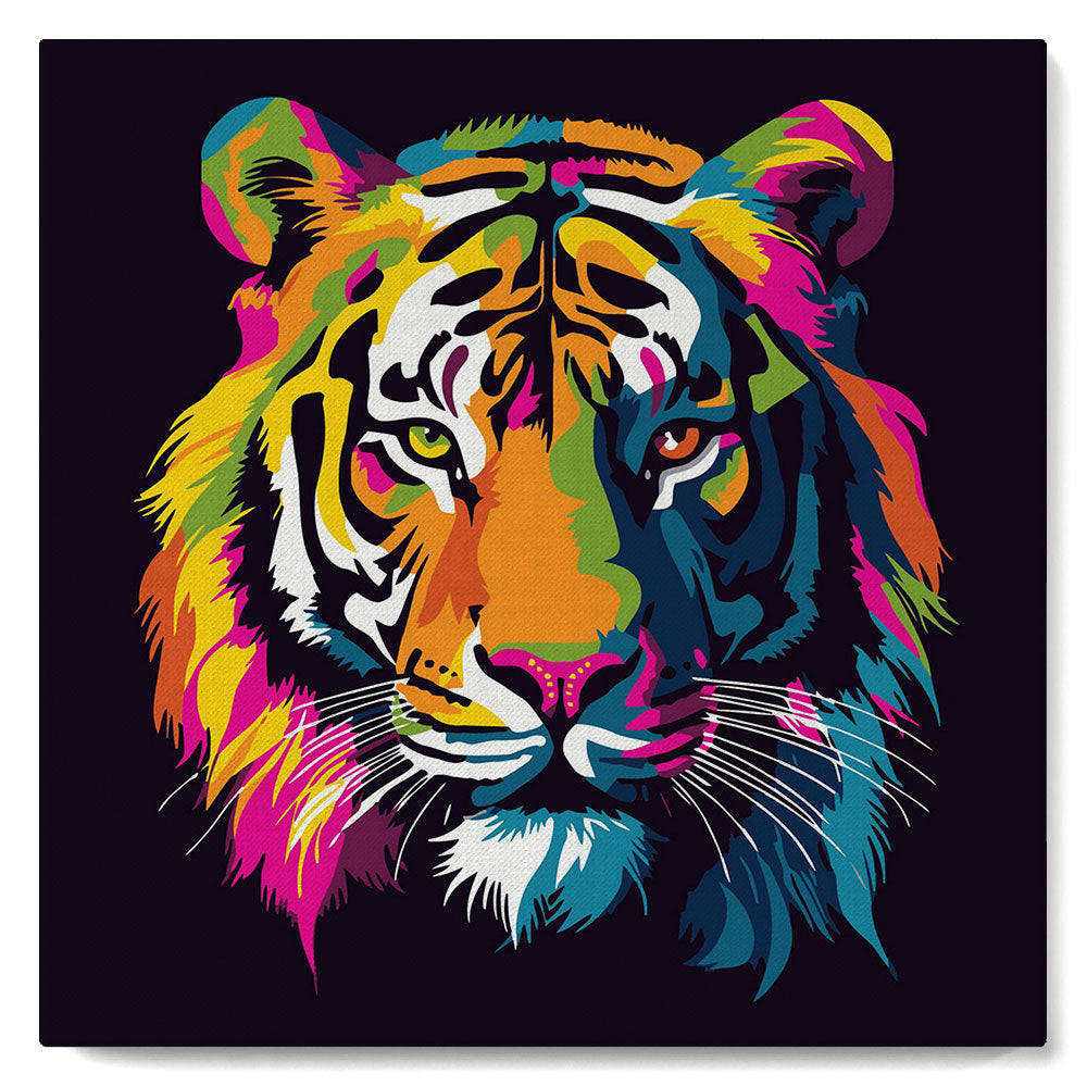 Mini Peinture Par Numéros 20X20Cm Avec Cadre Tigre Abstrait Pop Art
