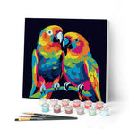 Mini Peinture Par Numéros 20X20Cm Avec Cadre Perroquets Abstraits Pop Art