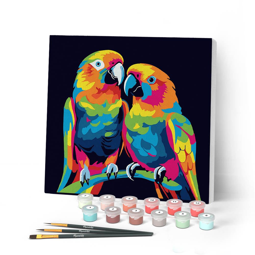 Mini Peinture Par Numéros 20X20Cm Avec Cadre Perroquets Abstraits Pop Art