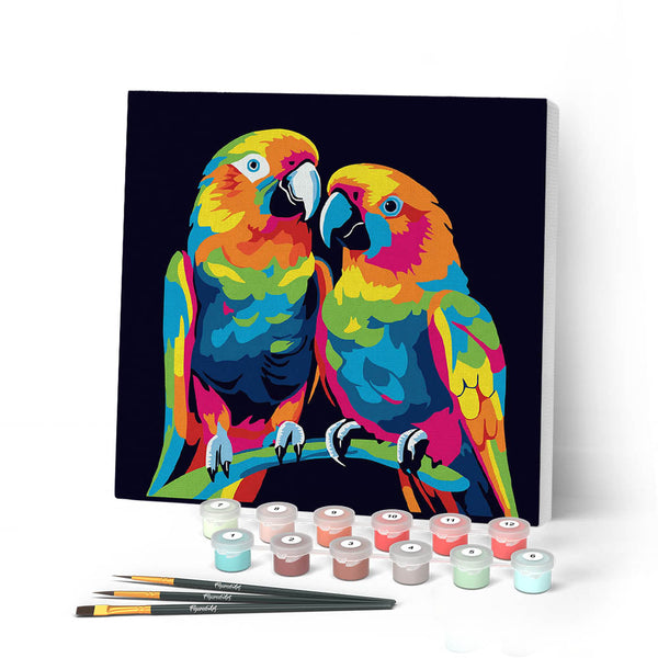 Mini Paint By Numbers 20X20Cm With Frame - Abstract Pop Art Parrots