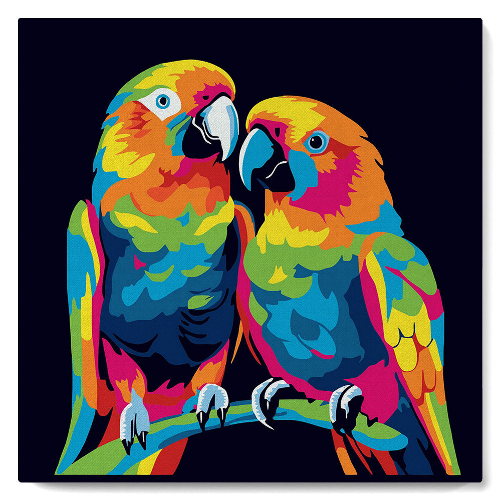 Mini Peinture Par Numéros 20X20Cm Avec Cadre Perroquets Abstraits Pop Art