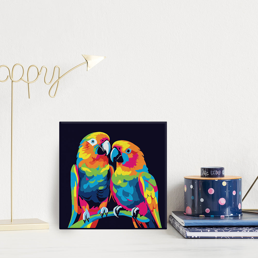 Mini Peinture Par Numéros 20X20Cm Avec Cadre Perroquets Abstraits Pop Art