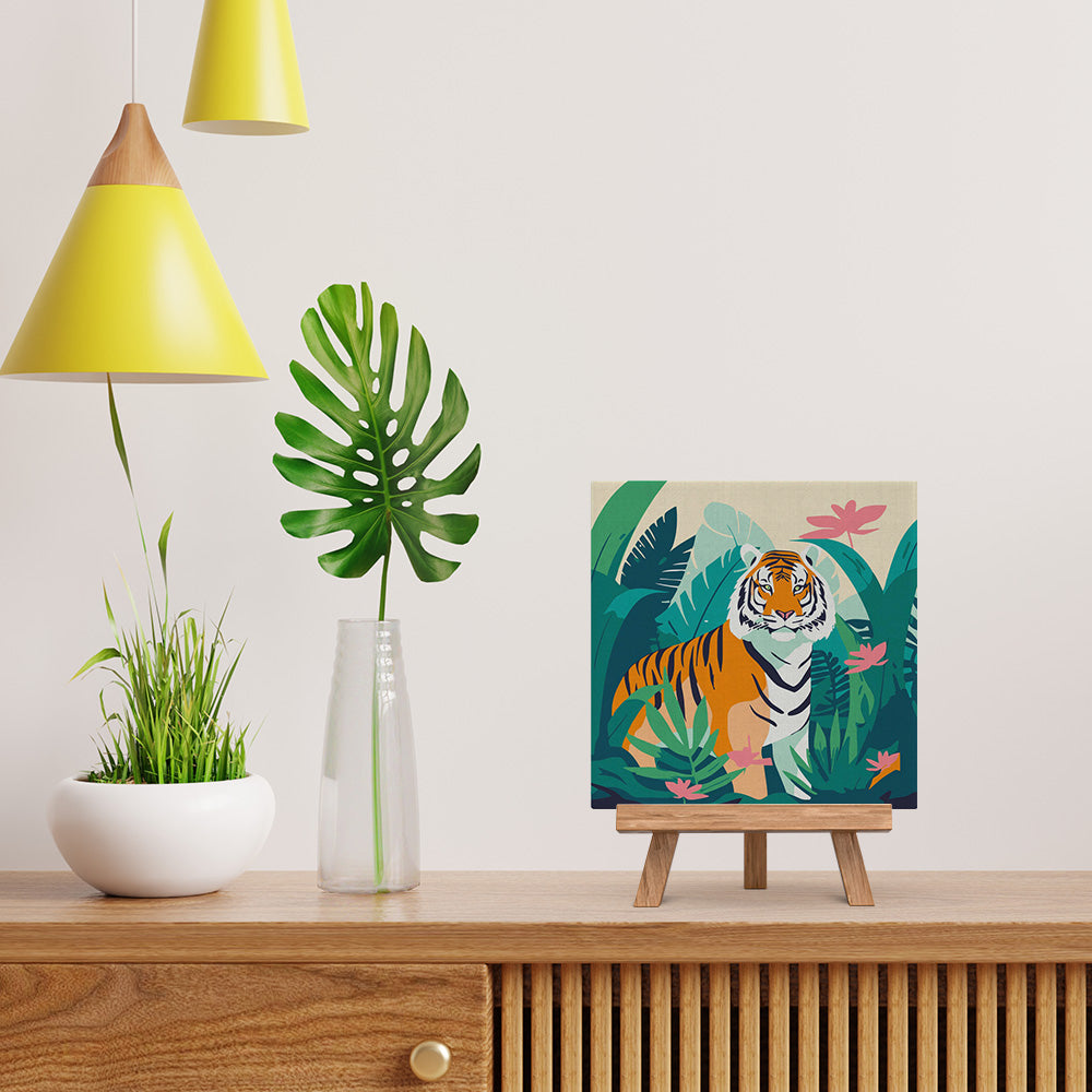 Mini Peinture Par Numéros 20X20Cm Avec Cadre Tigre Du Bengale Tropical