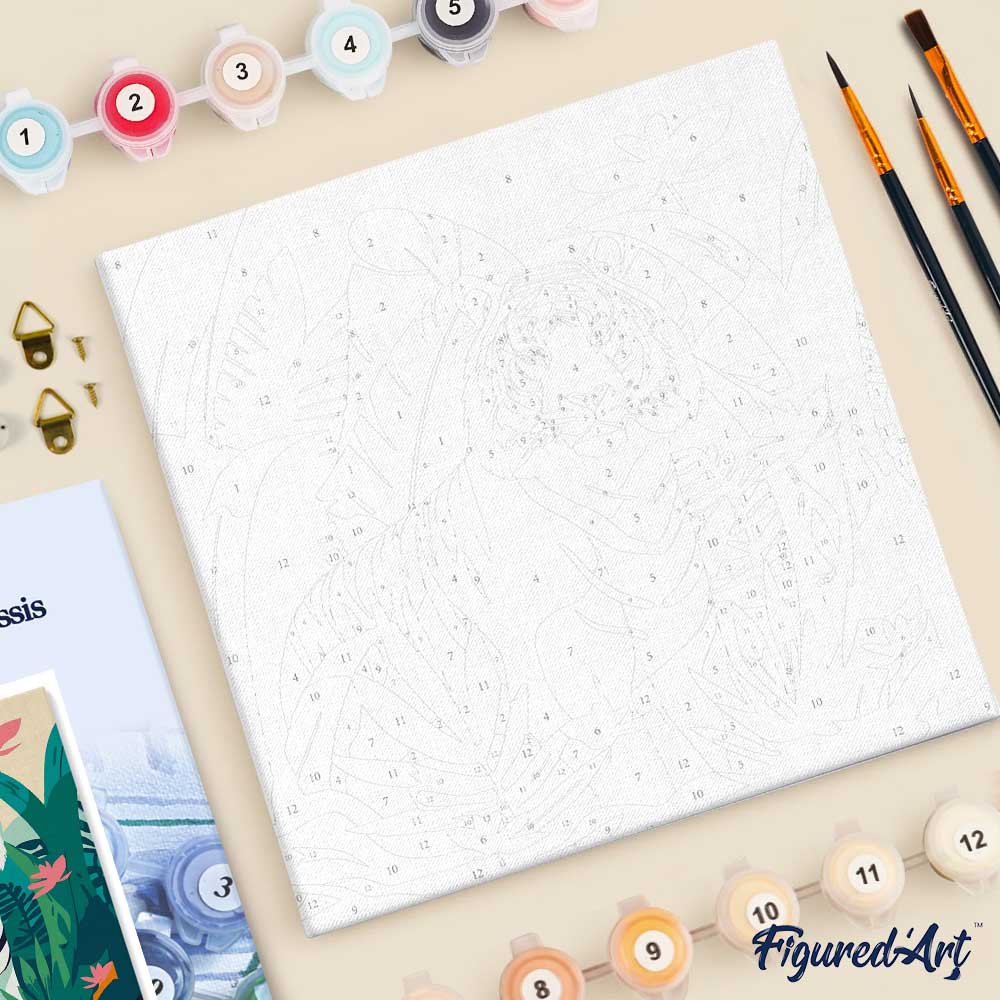 Mini Peinture Par Numéros 20X20Cm Avec Cadre Tigre Du Bengale Tropical