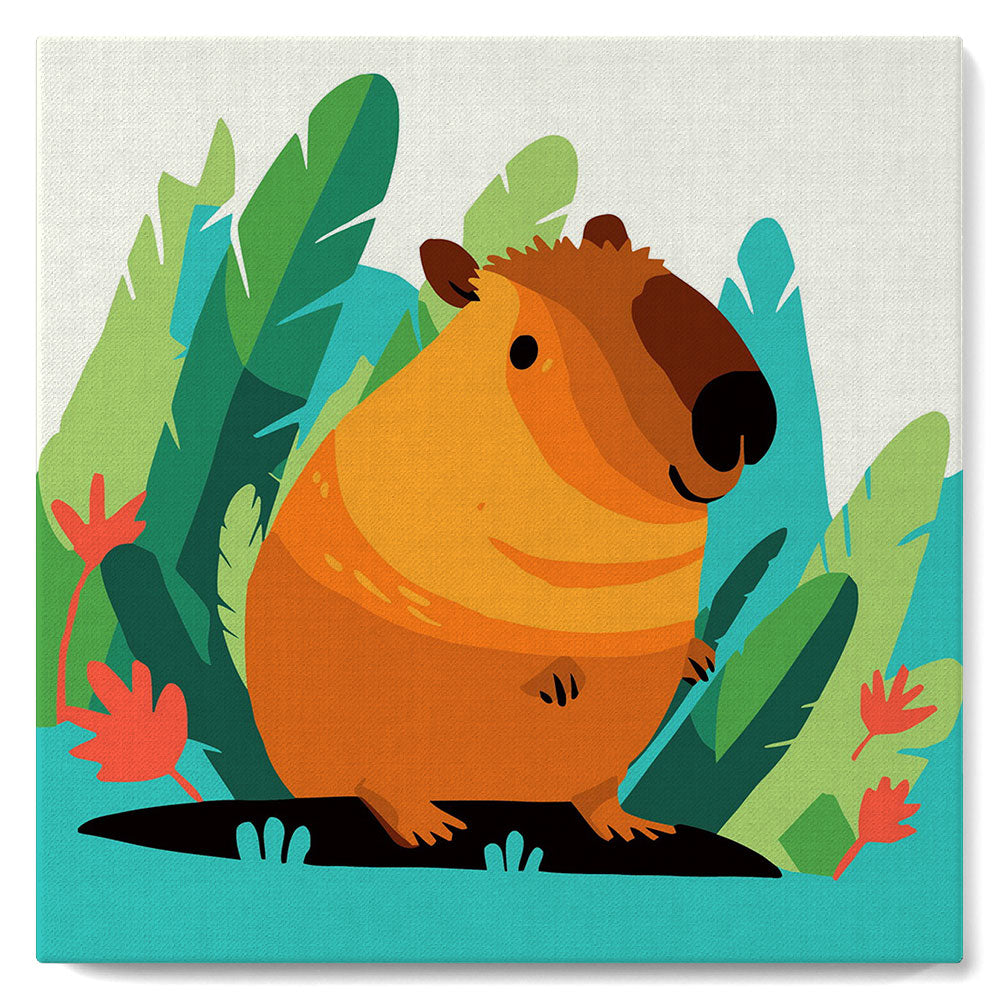 Mini Peinture Par Numéros 20X20Cm Avec Cadre Capybara Tropical