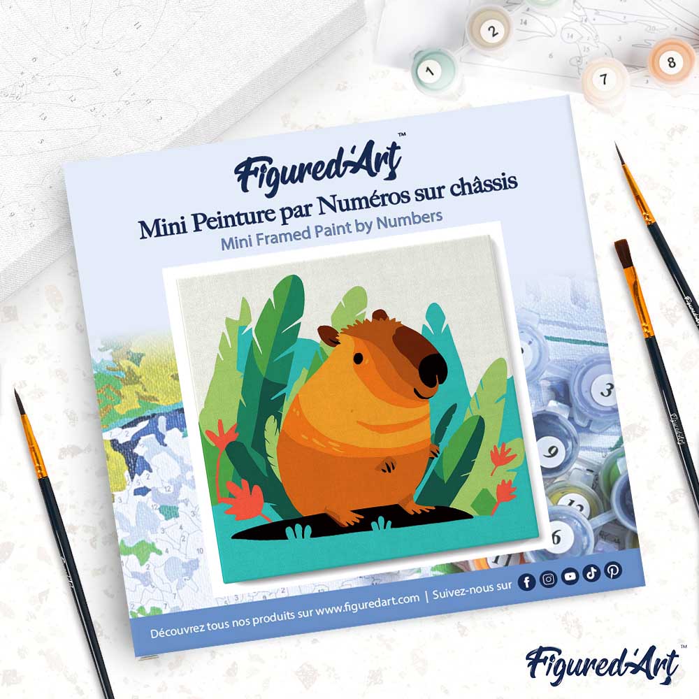 Mini Peinture Par Numéros 20X20Cm Avec Cadre Capybara Tropical