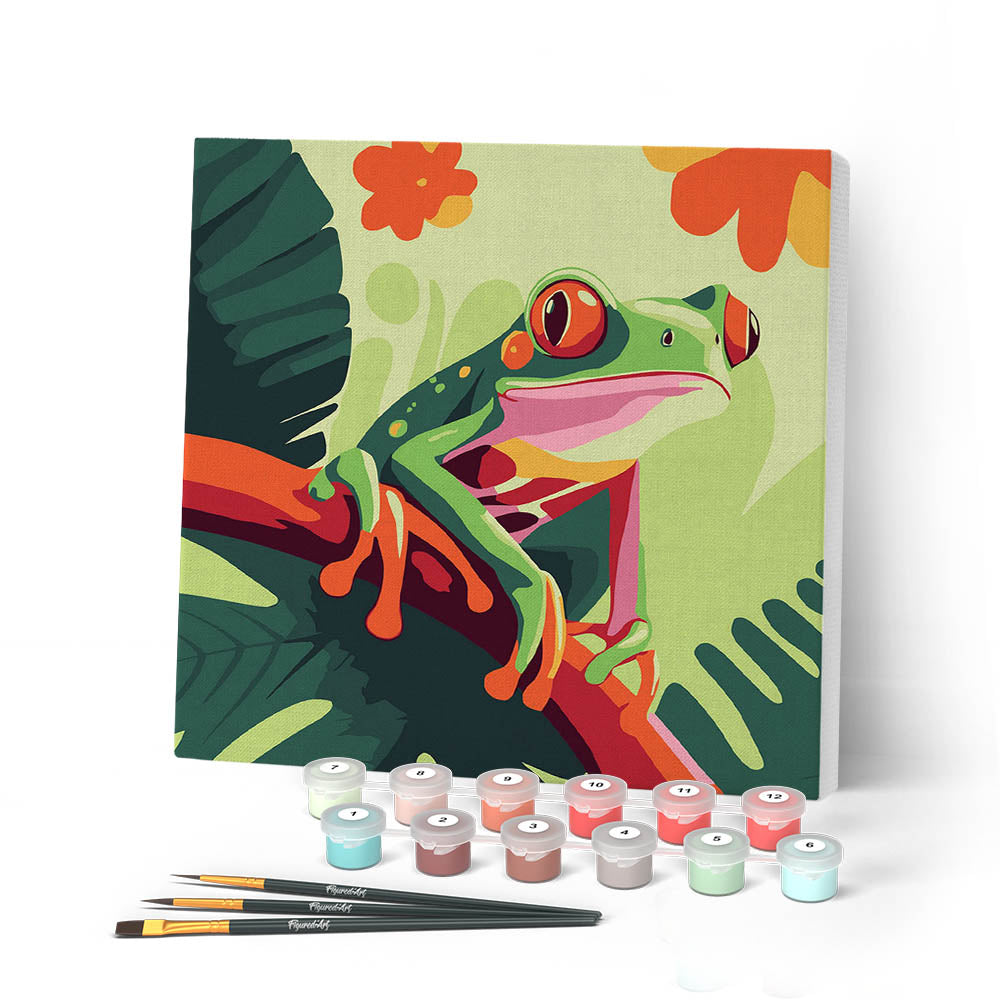 Mini Peinture Par Numéros 20X20Cm Avec Cadre Rainette Tropicale Aux Yeux Rouges
