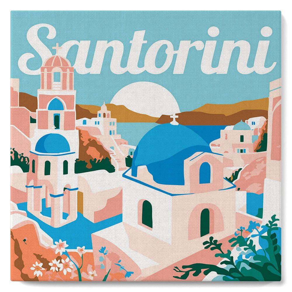 Mini Peinture Par Numéros 20X20Cm Avec Cadre Lever De Soleil À Santorin