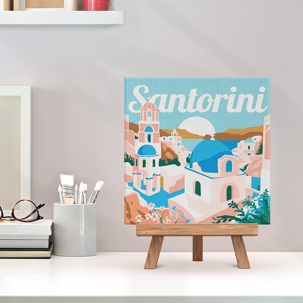 Mini Peinture Par Numéros 20X20Cm Avec Cadre Lever De Soleil À Santorin