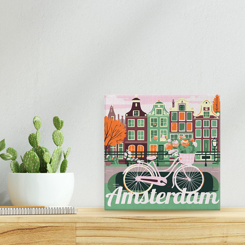 Mini Peinture Par Numéros 20X20Cm Avec Cadre Vélo À Amsterdam
