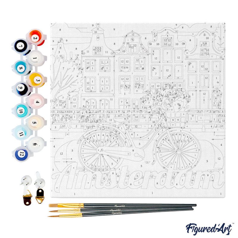 Mini Peinture Par Numéros 20X20Cm Avec Cadre Vélo À Amsterdam