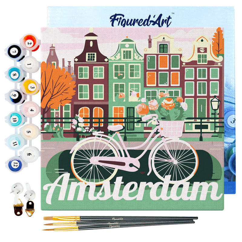 Mini Peinture Par Numéros 20X20Cm Avec Cadre Vélo À Amsterdam