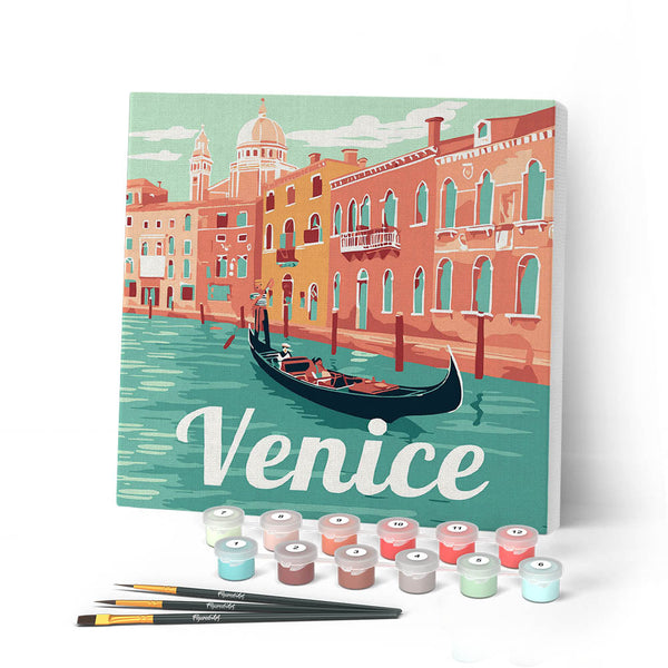 Mini Peinture Par Numéros 20X20Cm Avec Cadre Gondoles À Venise