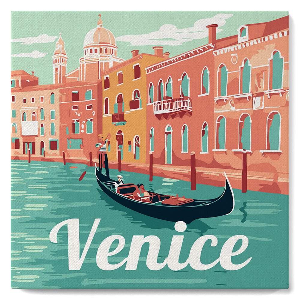 Mini pintura por números 20x20cm con marco Góndolas en Venecia