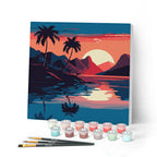 Mini pintura por números 20x20cm con marco Mar y puesta de sol