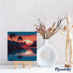 Mini pintura por números 20x20cm con marco Mar y puesta de sol