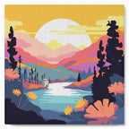 Mini Paint By Numbers 20X20Cm With Frame Colourful Sunset By The Lake