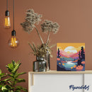 Mini Peinture Par Numéros 20X20Cm Avec Cadre Coucher De Soleil Coloré Au Bord Du Lac
