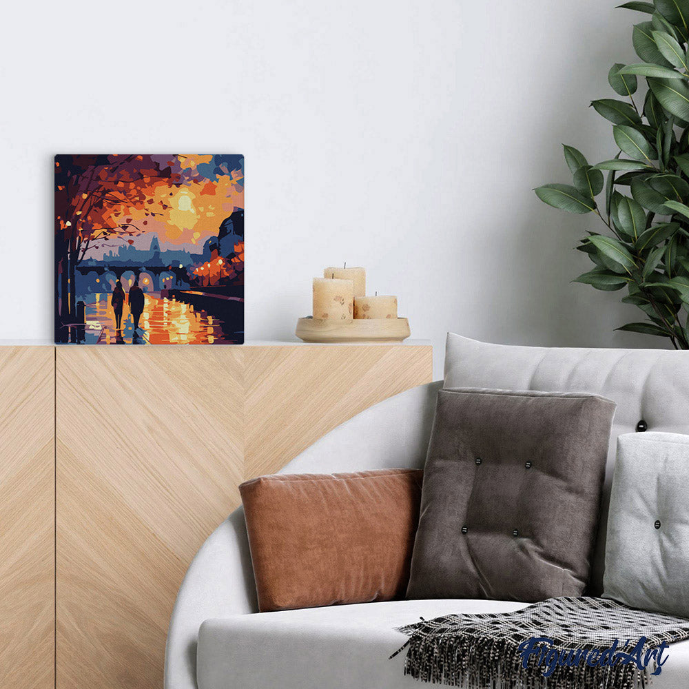 Mini Peinture Par Numéros 20X20Cm Avec Cadre Nuit Romantique