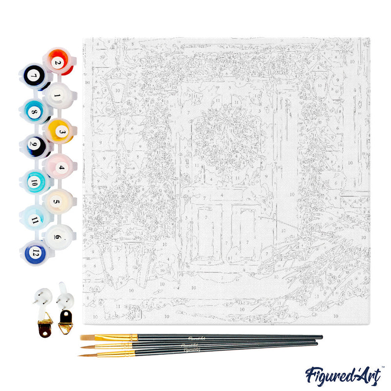 Mini Peinture Par Numéros 20X20Cm Avec Cadre Porte Rouge