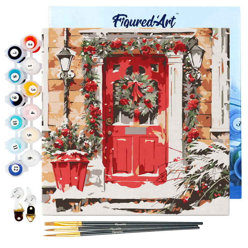 Mini Peinture Par Numéros 20X20Cm Avec Cadre Porte Rouge