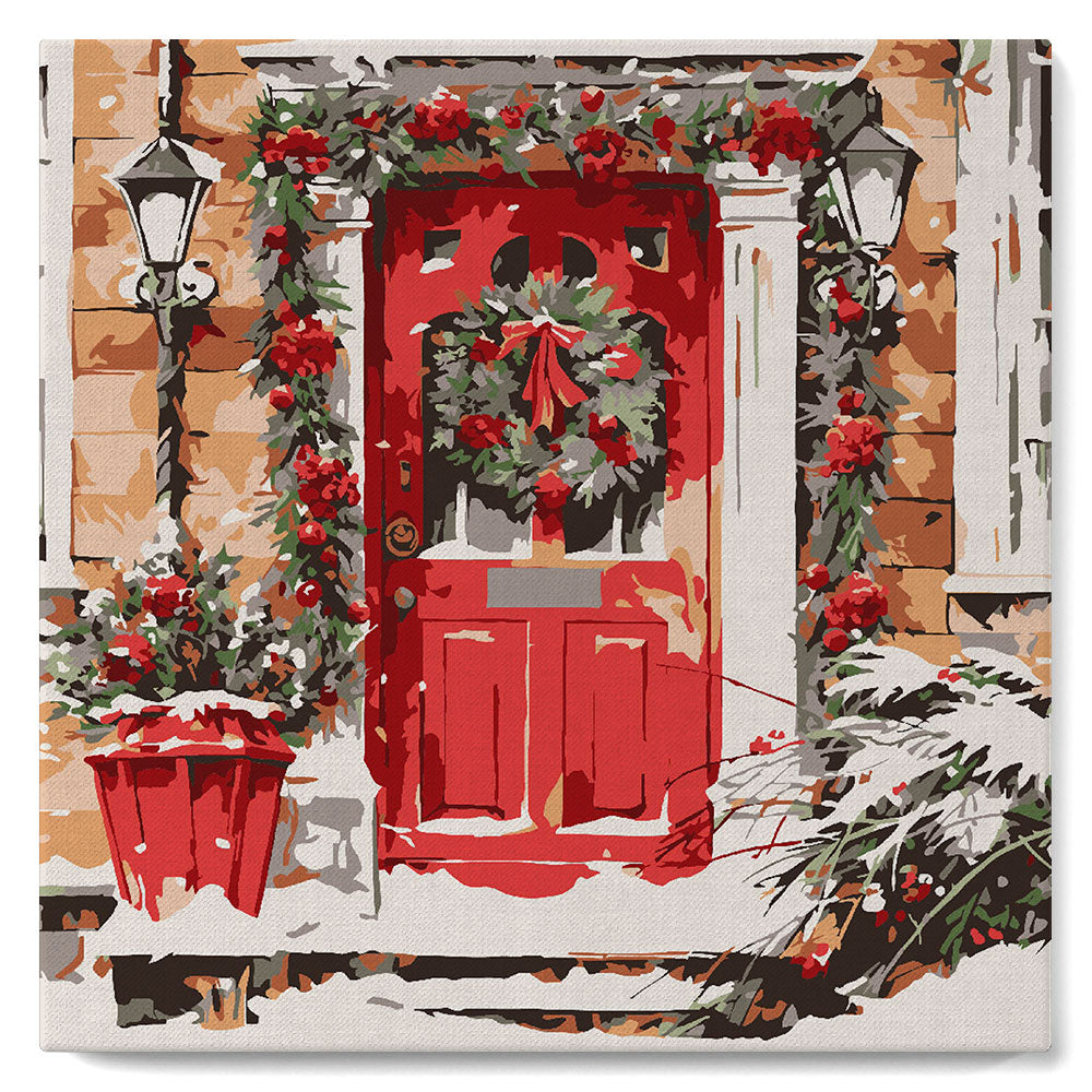 Mini Peinture Par Numéros 20X20Cm Avec Cadre Porte Rouge