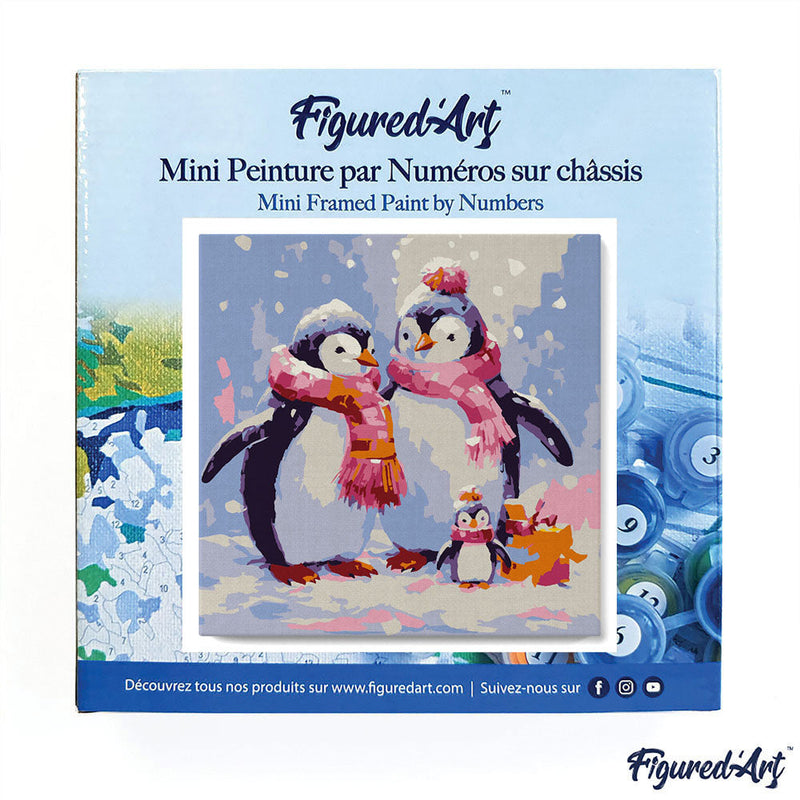Mini Peinture Par Numéros 20X20Cm Avec Cadre Famille De Pingouins Sous La Neige