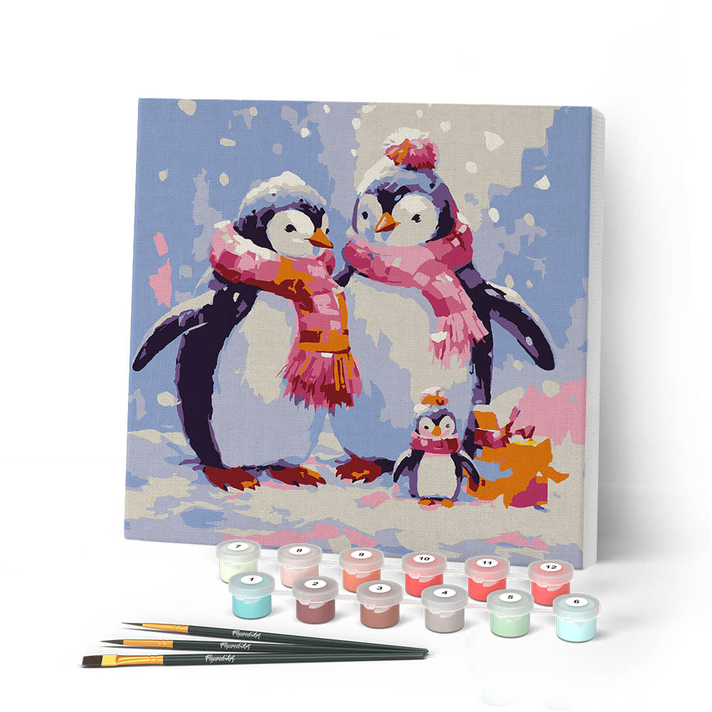 Mini Paint by Numbers 20x20cm with Frame Penguin Family in the Snow