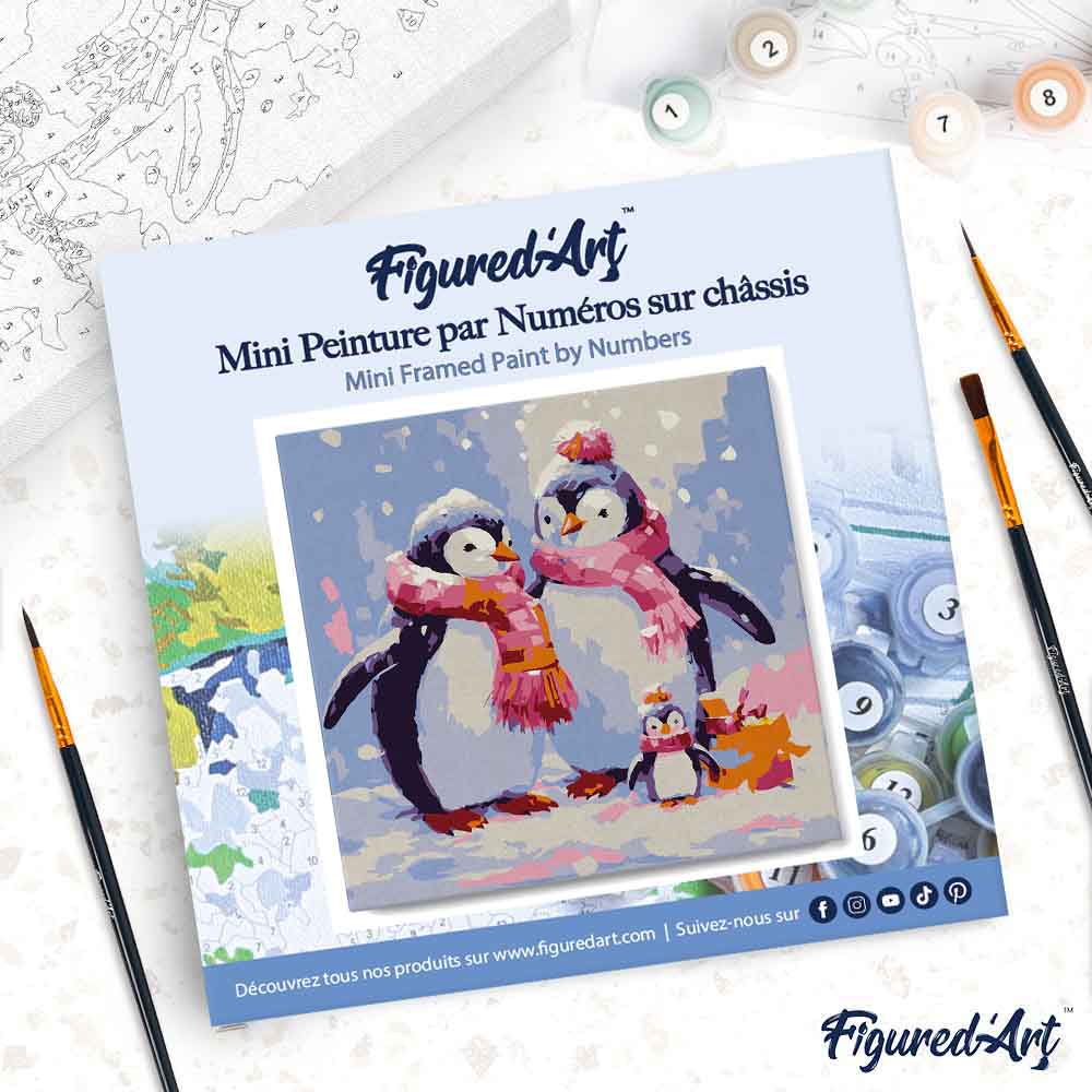 Mini Paint by Numbers 20x20cm with Frame Penguin Family in the Snow