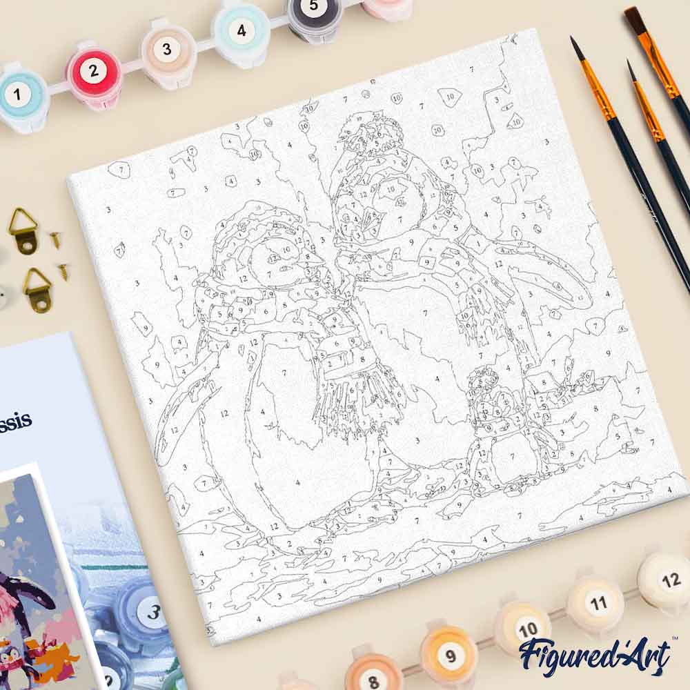Mini Paint by Numbers 20x20cm with Frame Penguin Family in the Snow