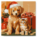 Mini Peinture par Numéros 20x20cm avec cadre Chat et Chien de Noël