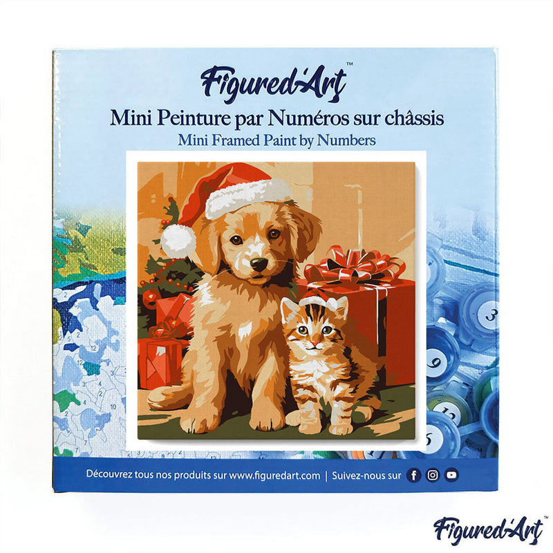 Mini Peinture Par Numéros 20X20Cm Avec Cadre Chat Et Chien De Noël