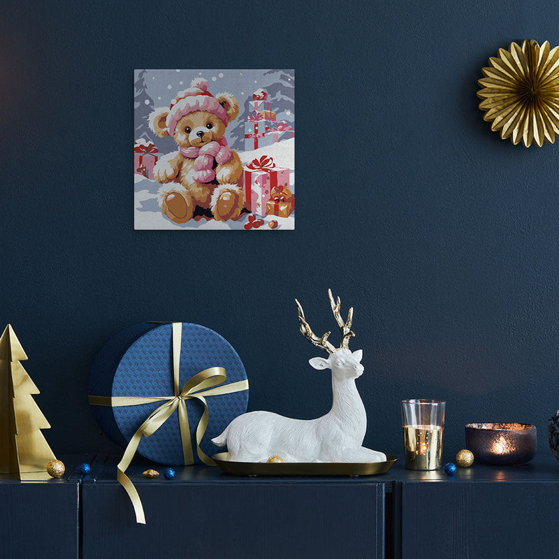 Mini Peinture Par Numéros 20X20Cm Avec Cadre Ours En Peluche Et Cadeaux
