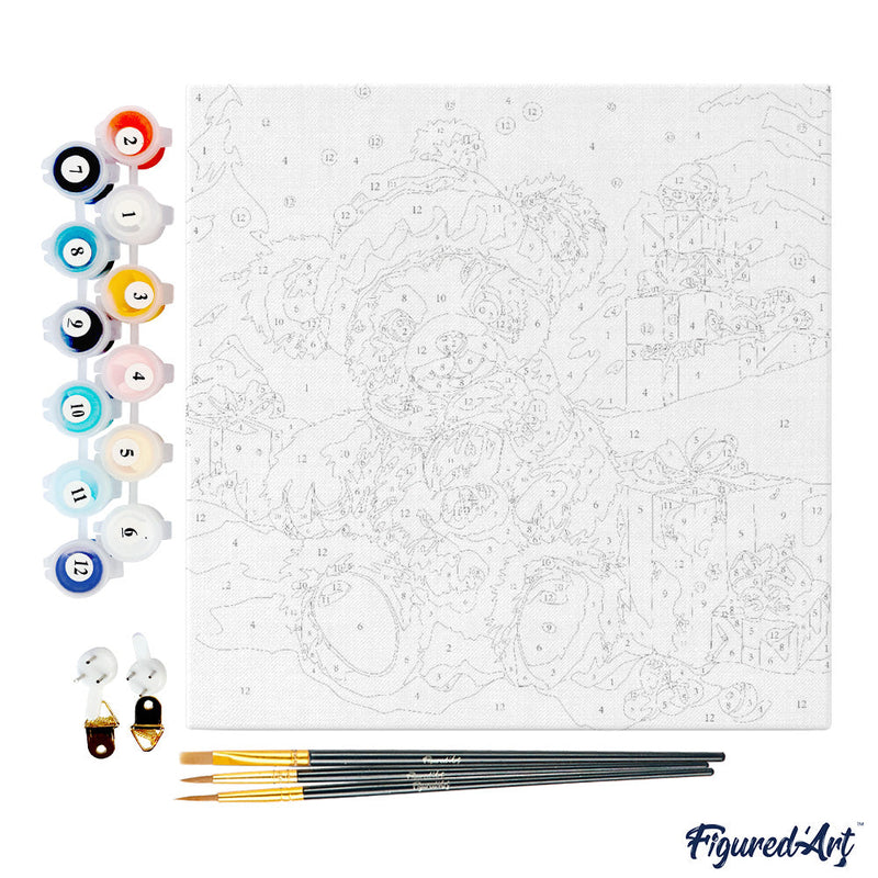 Mini Peinture Par Numéros 20X20Cm Avec Cadre Ours En Peluche Et Cadeaux