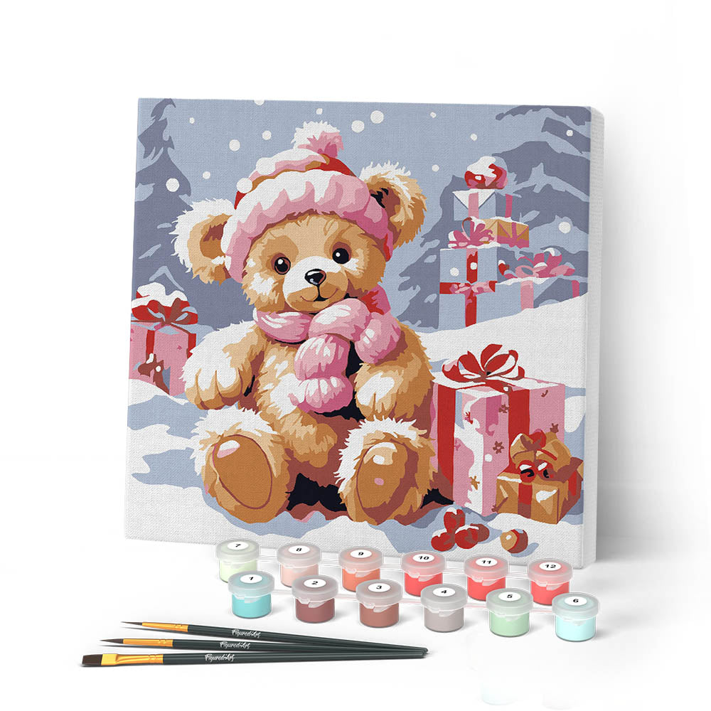 Mini Peinture Par Numéros 20X20Cm Avec Cadre Ours En Peluche Et Cadeaux