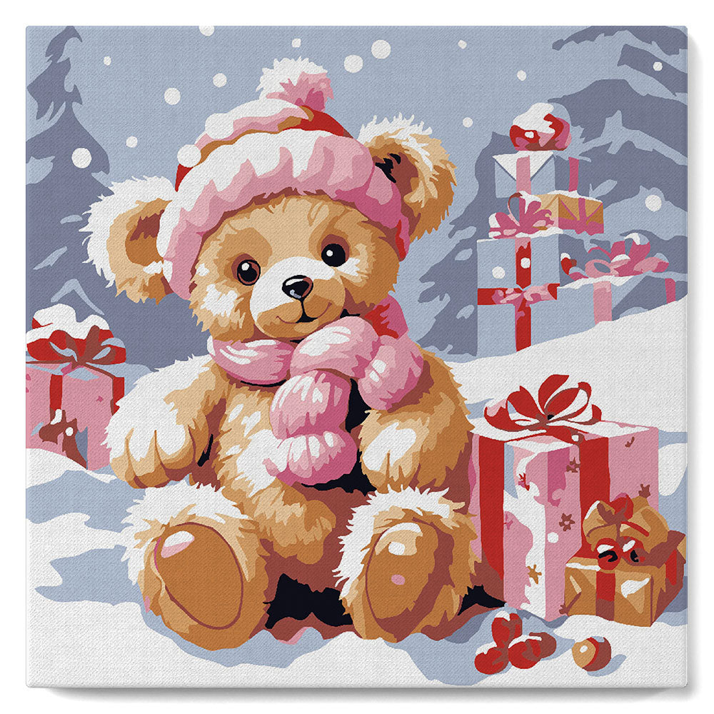 Mini Peinture Par Numéros 20X20Cm Avec Cadre Ours En Peluche Et Cadeaux