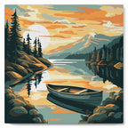 Mini Peinture Par Numéros 20X20Cm Avec Cadre Lac De Montagne Et Canoë