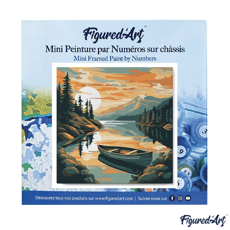 Mini Peinture Par Numéros 20X20Cm Avec Cadre Lac De Montagne Et Canoë