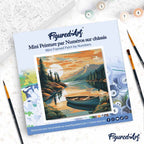 Mini Peinture Par Numéros 20X20Cm Avec Cadre Lac De Montagne Et Canoë
