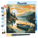 Mini Peinture Par Numéros 20X20Cm Avec Cadre Lac De Montagne Et Canoë