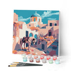 Mini Peinture Par Numéros 20X20Cm Avec Cadre Scène De Cheval À Santorin