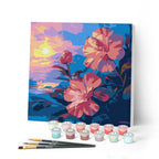 Mini Peinture Par Numéros 20X20Cm Avec Cadre Hibiscus Au Coucher De Soleil