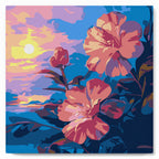 Mini Peinture Par Numéros 20X20Cm Avec Cadre Hibiscus Au Coucher De Soleil