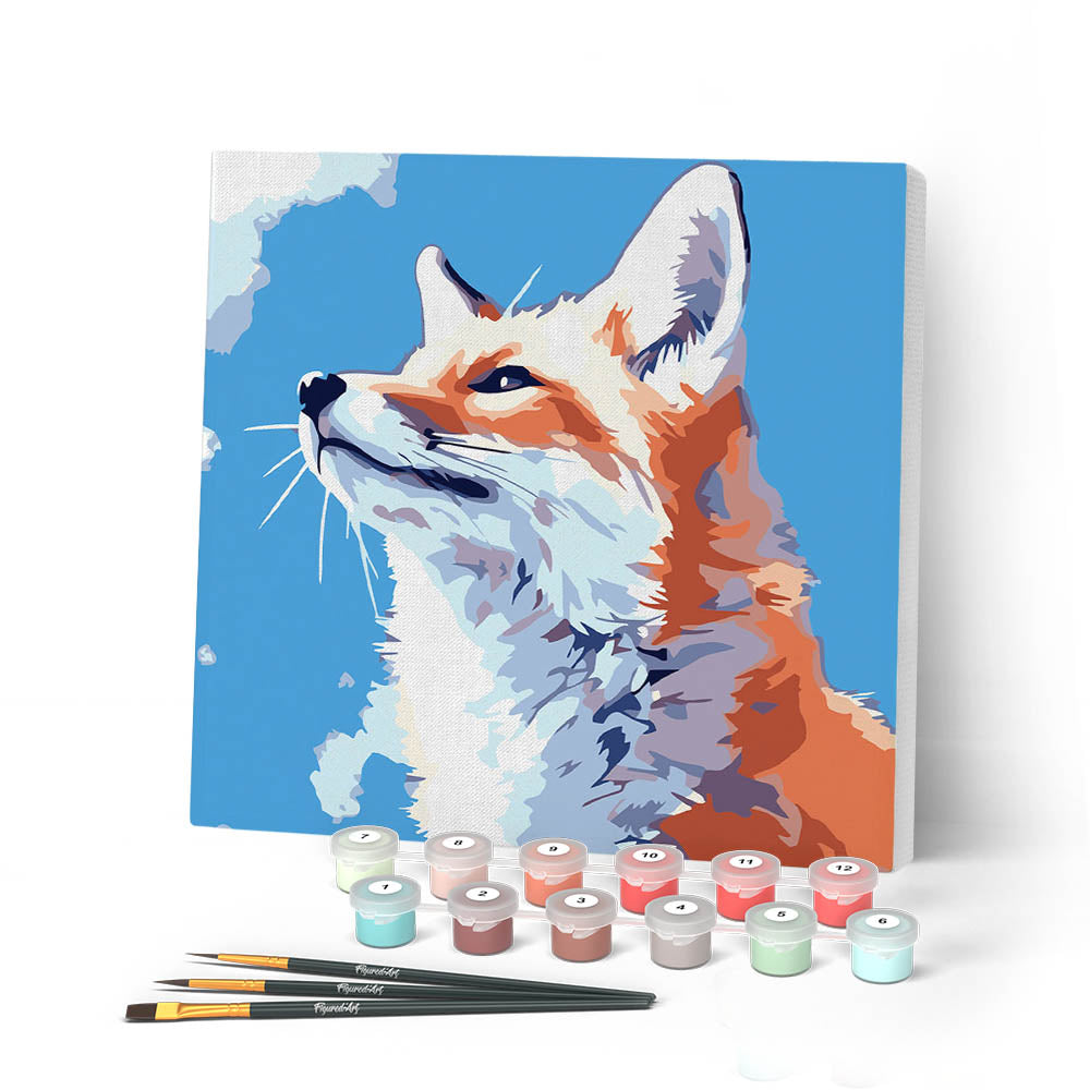 Mini Peinture Par Numéros 20X20Cm Avec Cadre Renard Et Ciel Bleu